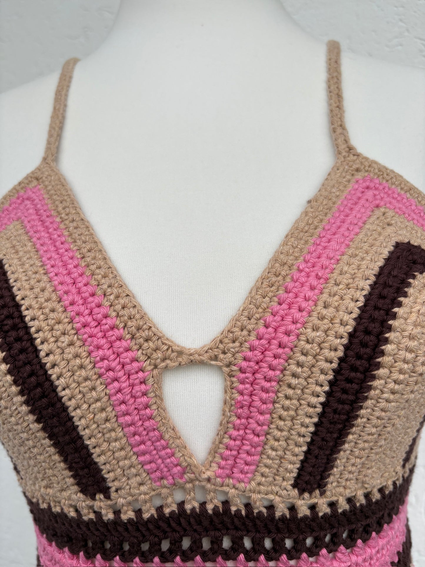 Gehäkeltes Bralette – Rosa/Braun/Beige | Größe S