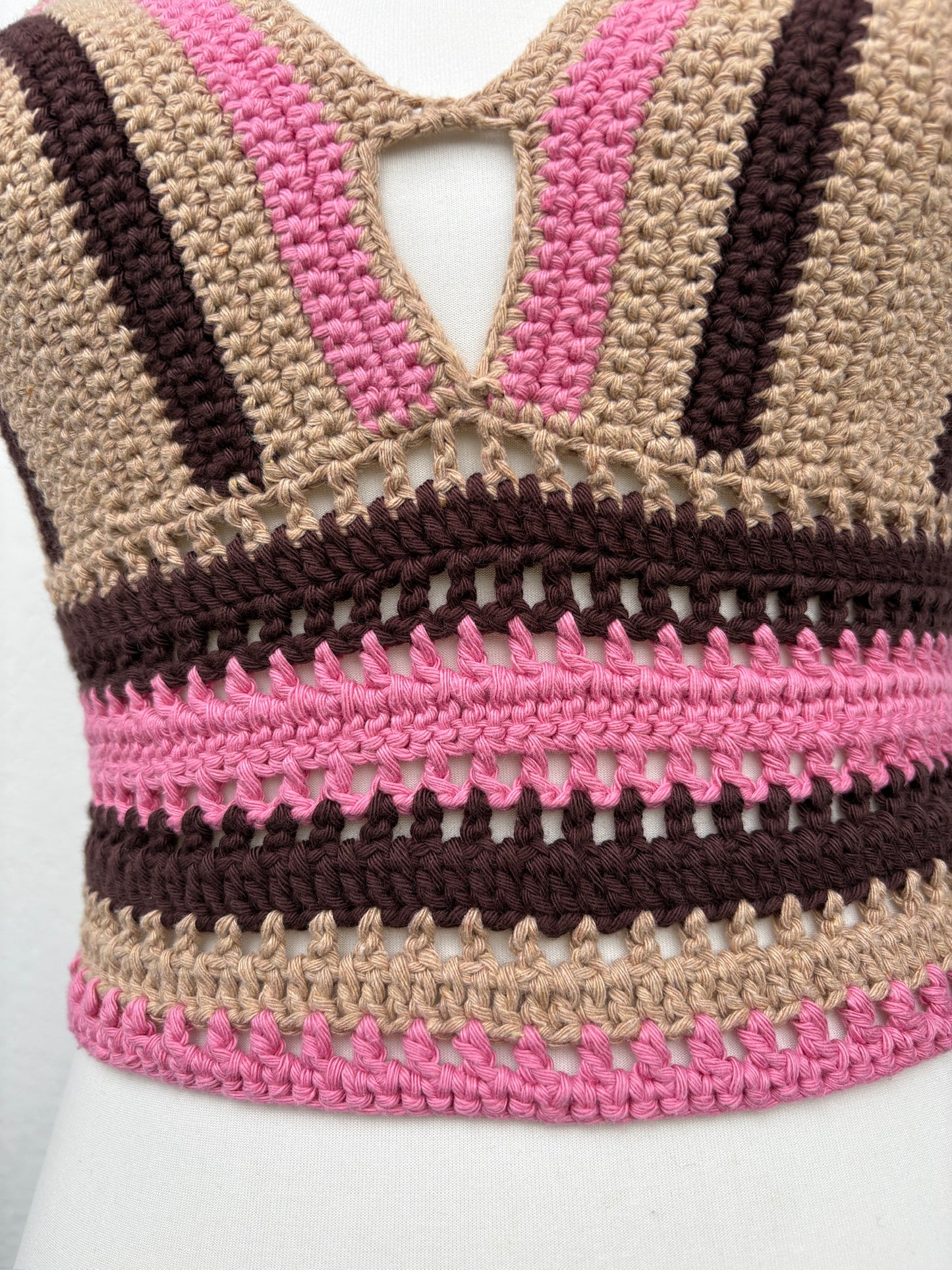 Gehäkeltes Bralette – Rosa/Braun/Beige | Größe S