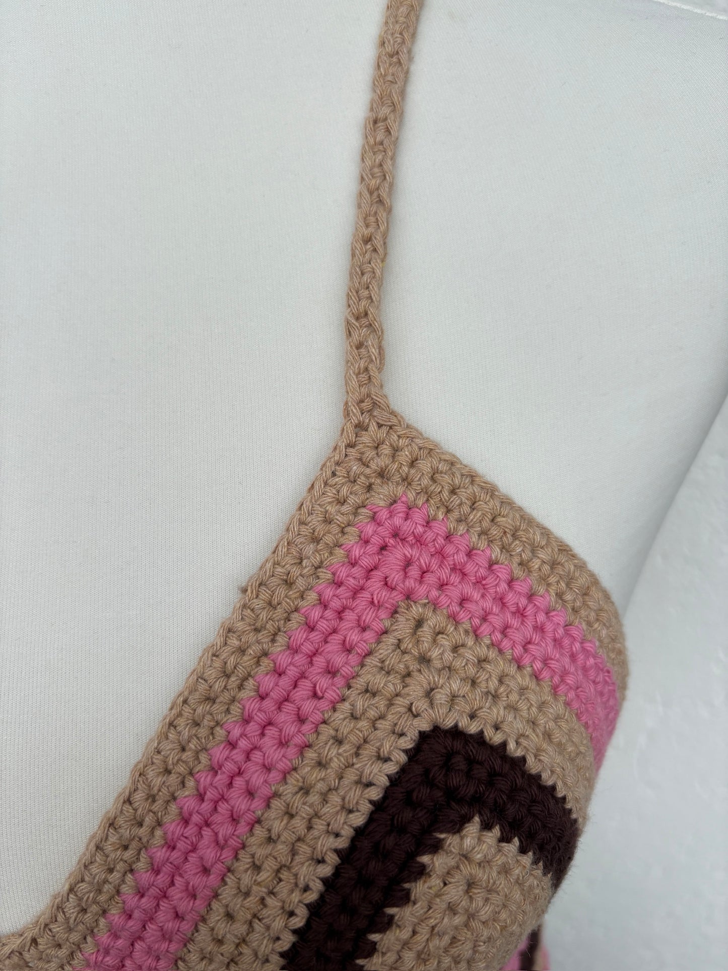 Gehäkeltes Bralette – Rosa/Braun/Beige | Größe S