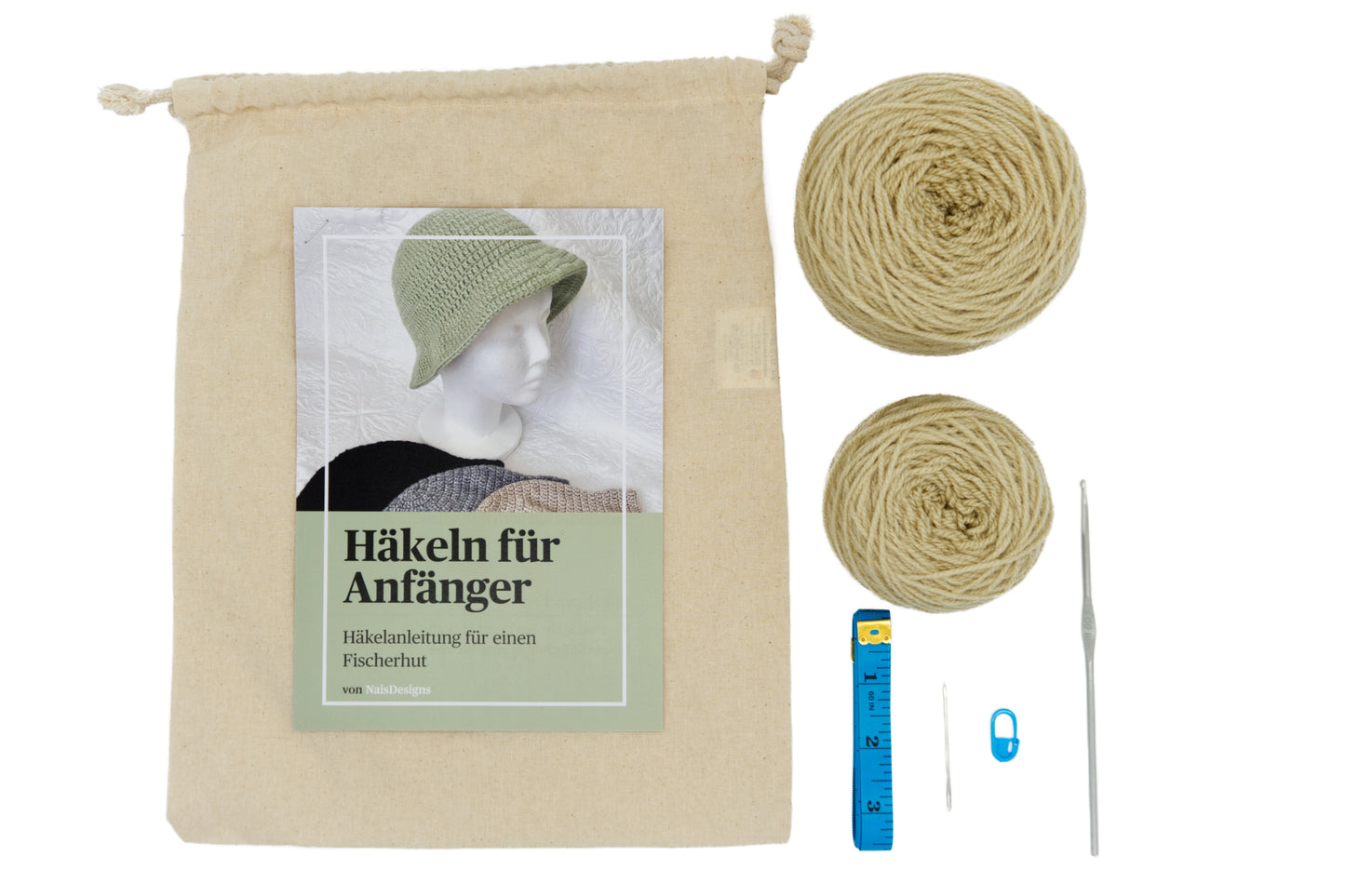 HäkelSet mit Anleitung für Anfänger für einen Fischerhut.