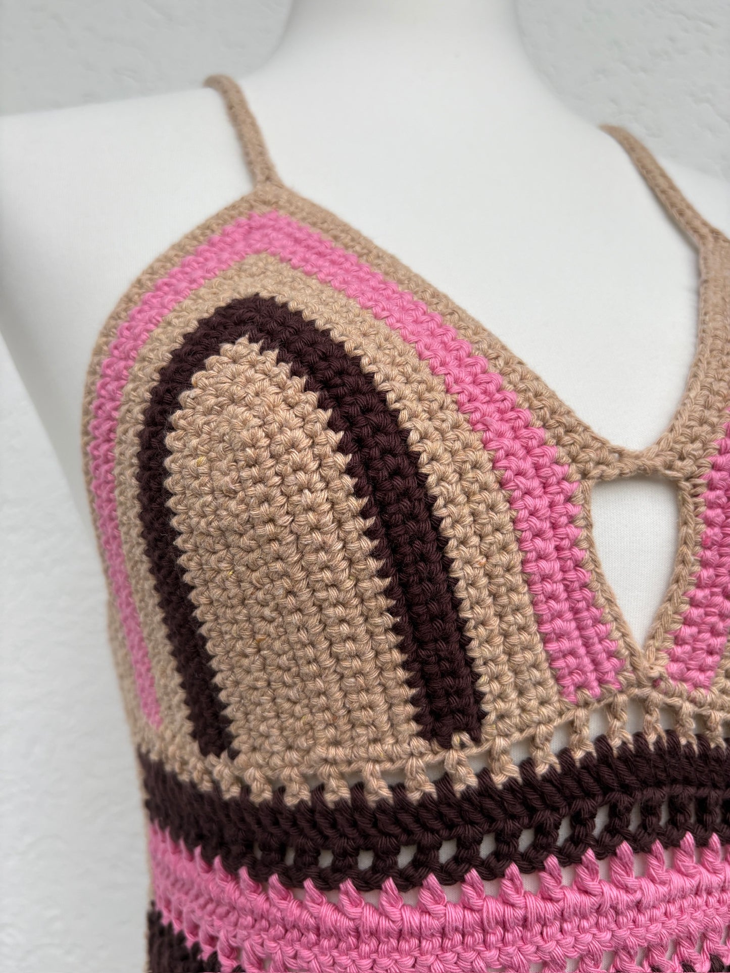 Gehäkeltes Bralette – Rosa/Braun/Beige | Größe S