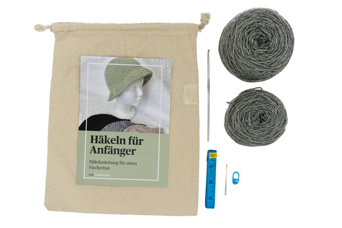 HäkelSet mit Anleitung für Anfänger für einen Fischerhut.
